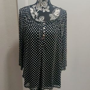 Zoey & Leelo Black w/white polka dots long sleeve shirt